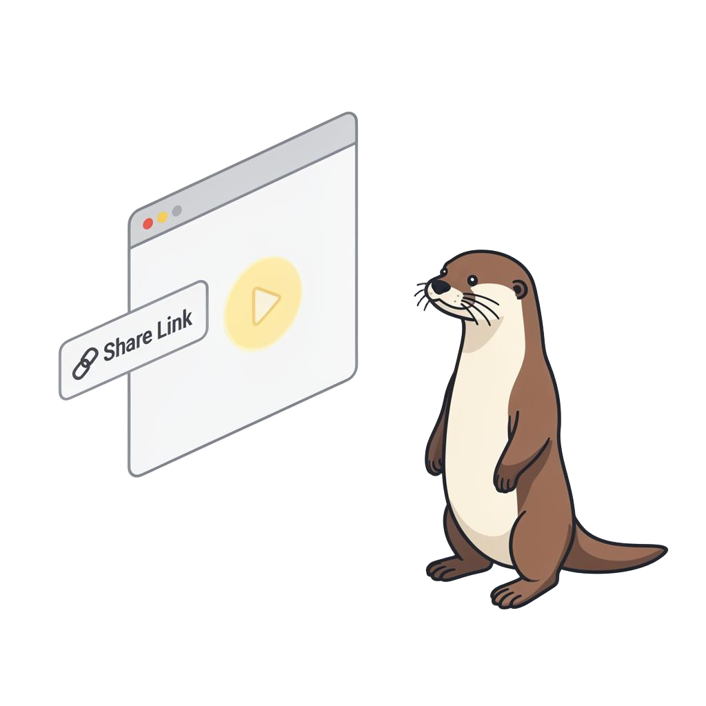 GoScreenLink browser window with a share link card next to an otter mascot